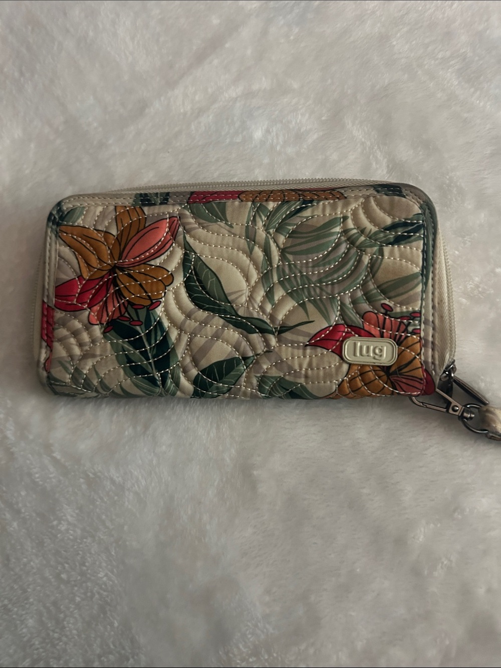Lug Quilted Floral Zip Wallet - Cream, Green, Red, Orange